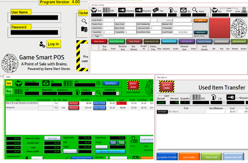 Point of sale interface screens