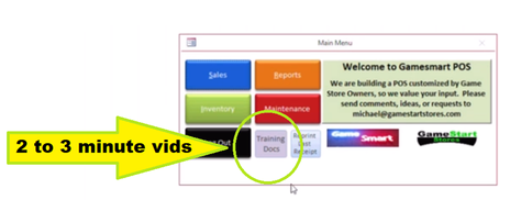 Training videos and documentation screen